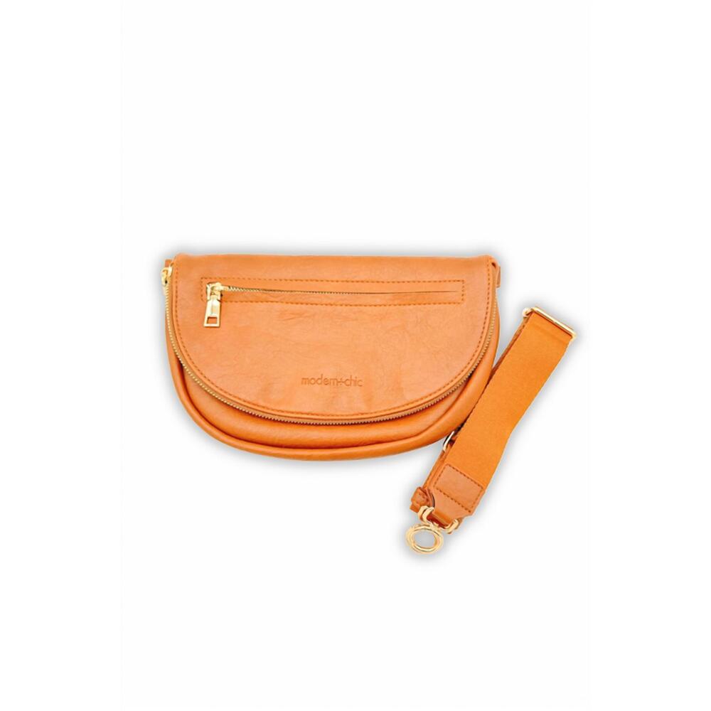 NEW MODERN + CHIC women's holly foldover satchel crossbody belt bag in tangerine